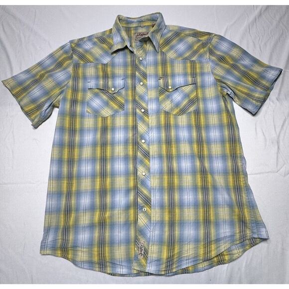 Rafter C Other - Rafter C Men's Pro Flex 45 Performance SS Blue Yellow Plaid Shirt - Size XL